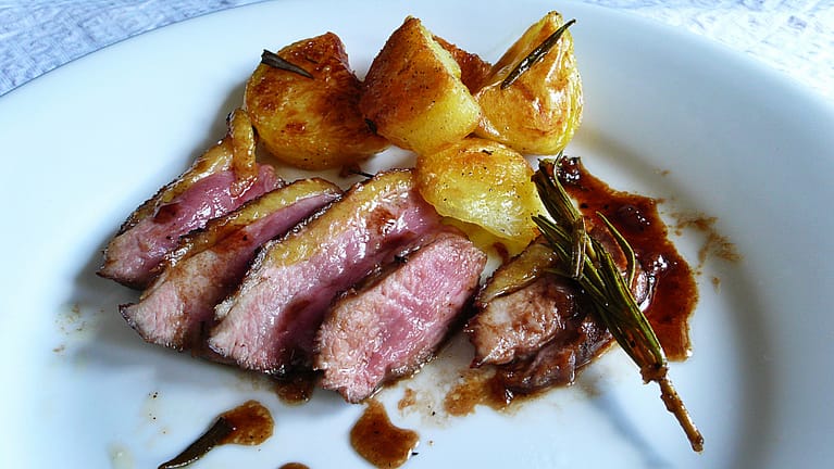 Duck breast in a rosemary, balsamic and citrus-marinade