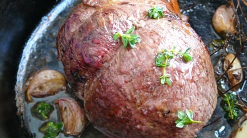 Succulent thyme, lemon and garlic roasted beef