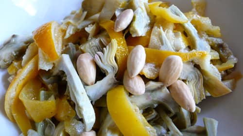 Artichokes, almond and boiled lemon salad
